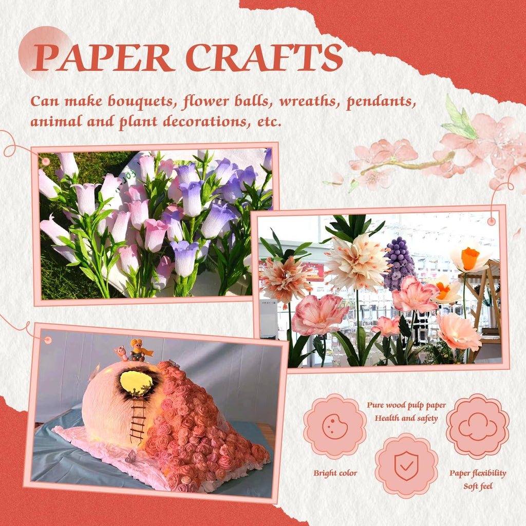 Mlurcu Crepe Paper - 6 Rolls, Red, 10 Inch Wide, Streamers, Flower Making Kits, Green Floral Tape and Floral Stem Wire for Wedding, Festival, Party, DIY Flower Crafts