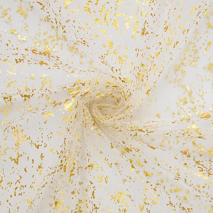 Artoid Mode 3Pcs Beige Gold Gauze Table Runner 120 Inch 10FT, Glitter Metallic Foil Sheer Dining Wedding Anniversary Holiday Birthday Table Decor for Home Party