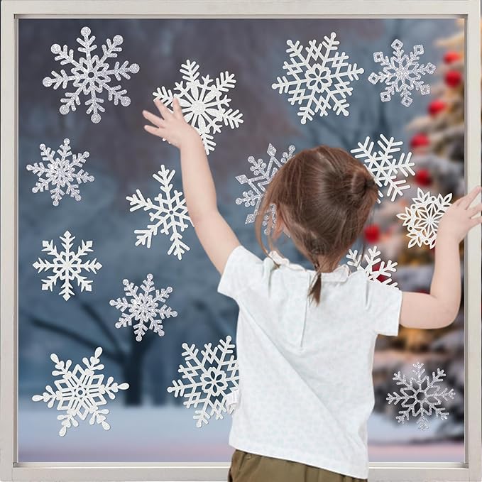 Winter Snowflake Cutouts Glitter Paper Snowflake Decorations - 100Pcs White and Silver Snow Flake Double-Side Christmas Cutouts for Holiday Winter Wonderland Bulletin Board, Frozen Party Decor