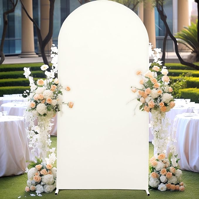 6FT Ivory Arch Cover - Polyester Fitted Wedding Arch Stand Covers Round Top Chiara Arch Backdrop Cover for Birthday Party Banquet Photo Background Decoration