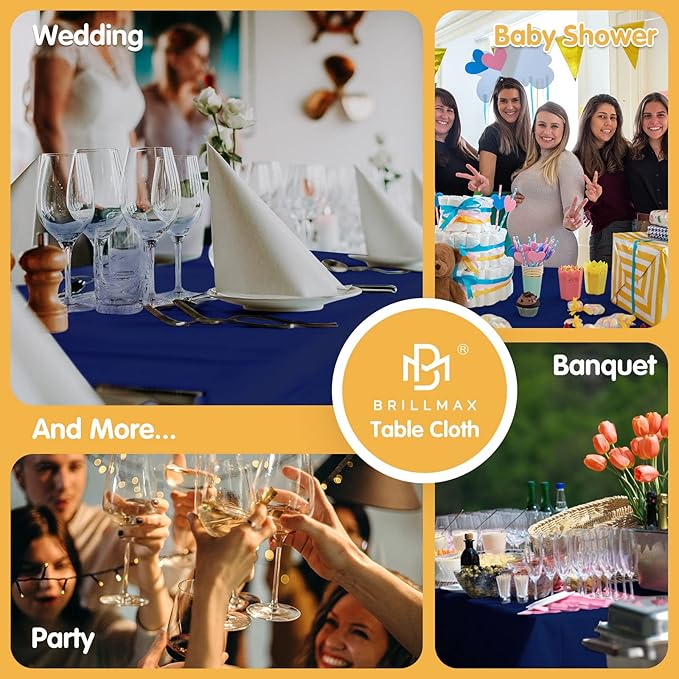 BRILLMAX 10 Pack Navy Blue Tablecloths for 8 Foot Rectangle Tables 60 x 126 Inch - 8ft Rectangular Bulk Linen Polyester Fabric Washable Cloth Cover for Wedding Reception Banquet Birthday Party