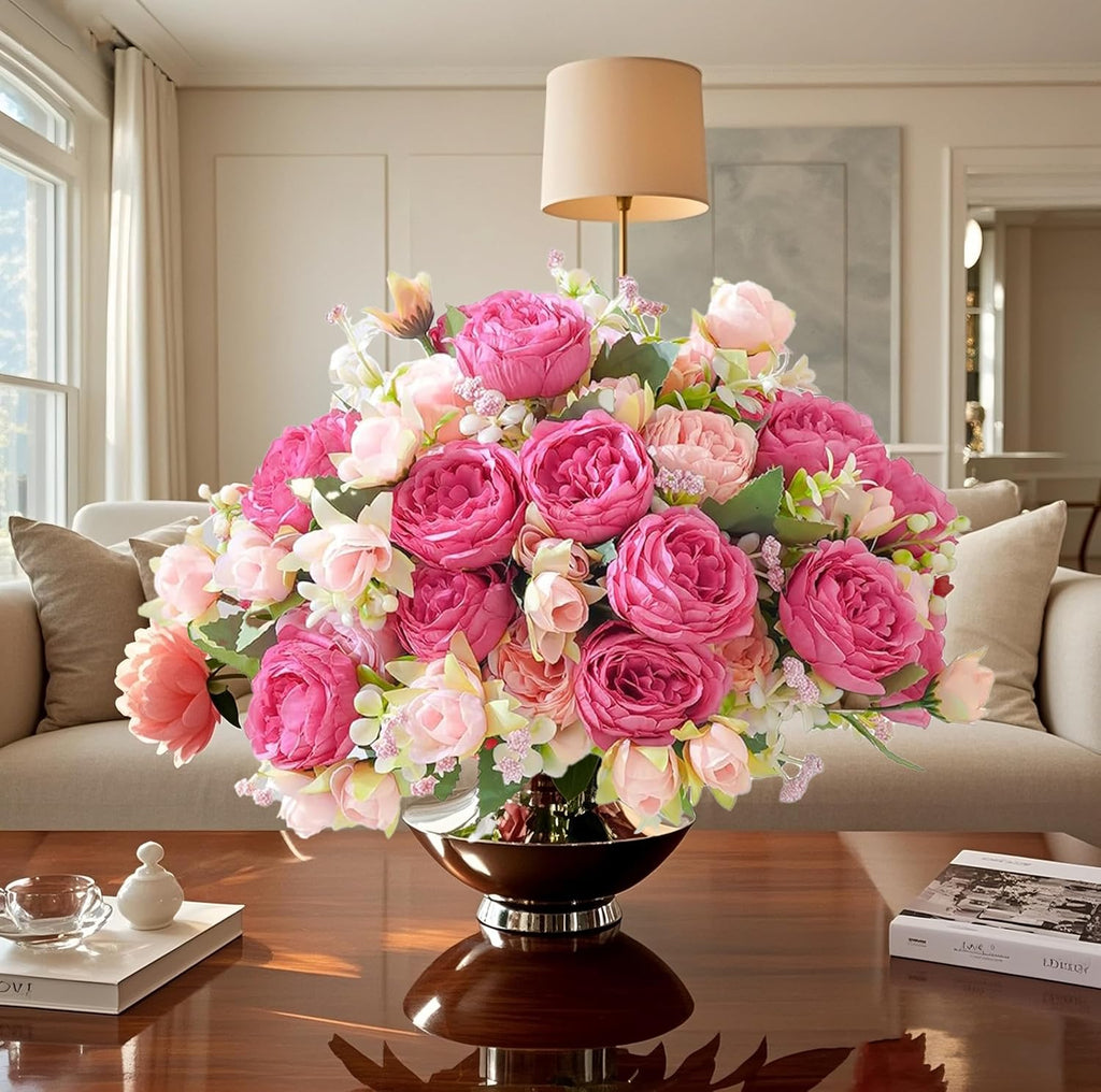 pink peonies artificial flowers 12 bouquets,pink flowers lifelike shown in use