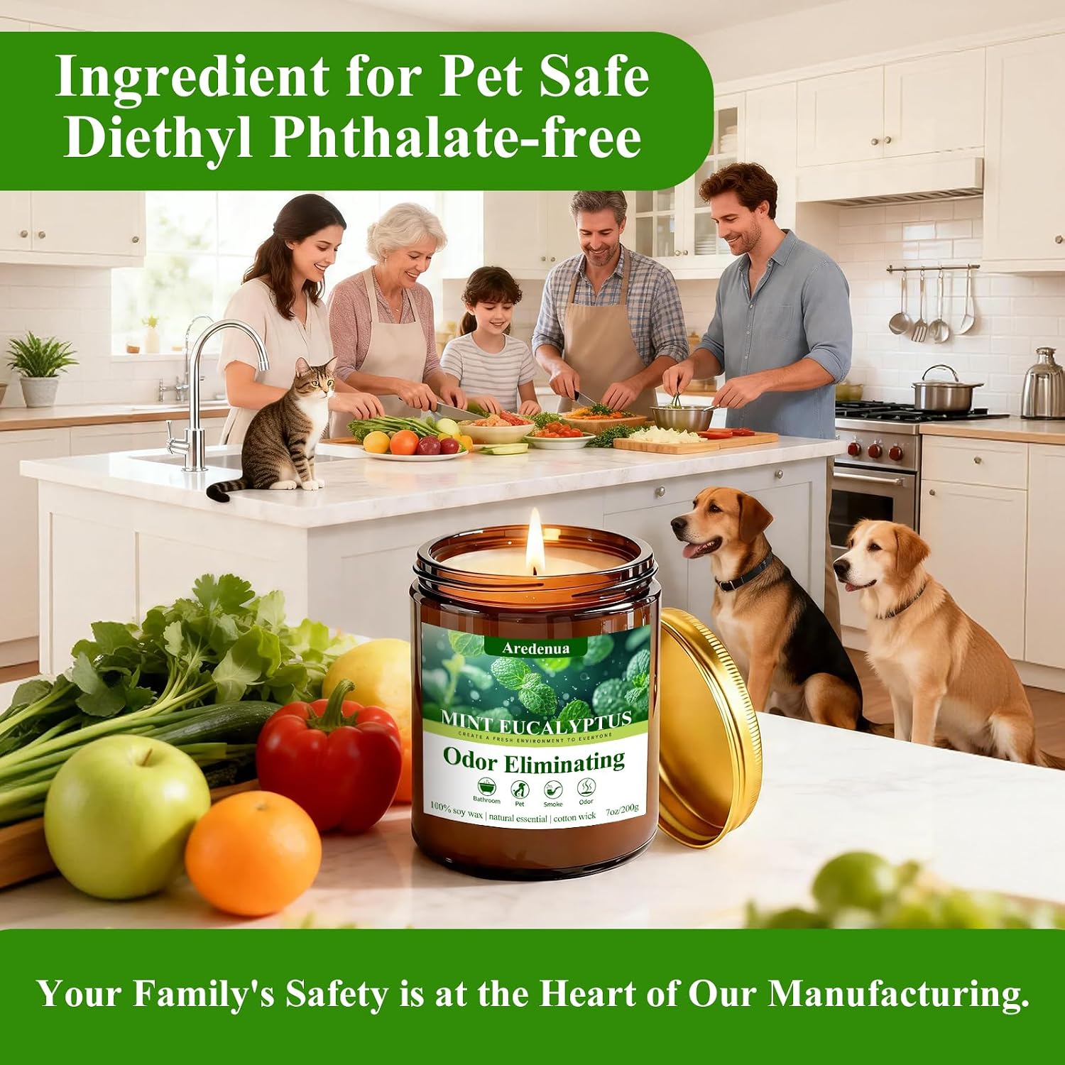 4 Pack Odor Eliminating Candles Set - Eliminates 95% of Pet, Smoke, Food, and Other Smells Quickly - Air Freshing Scent of Lavender/Orange/Mint/Cotton - 28oz Soy Candles for Home Scented, 200 Hours