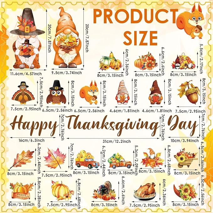 25 Pieces Thanksgiving Harvest Decoration Magnets for Refrigerator, Decorative Magnetic Fridge Stickers, Magnet Fall Autumn Signs Holiday Ornaments for Dishwasher Garage Door Kitchen Mailbox