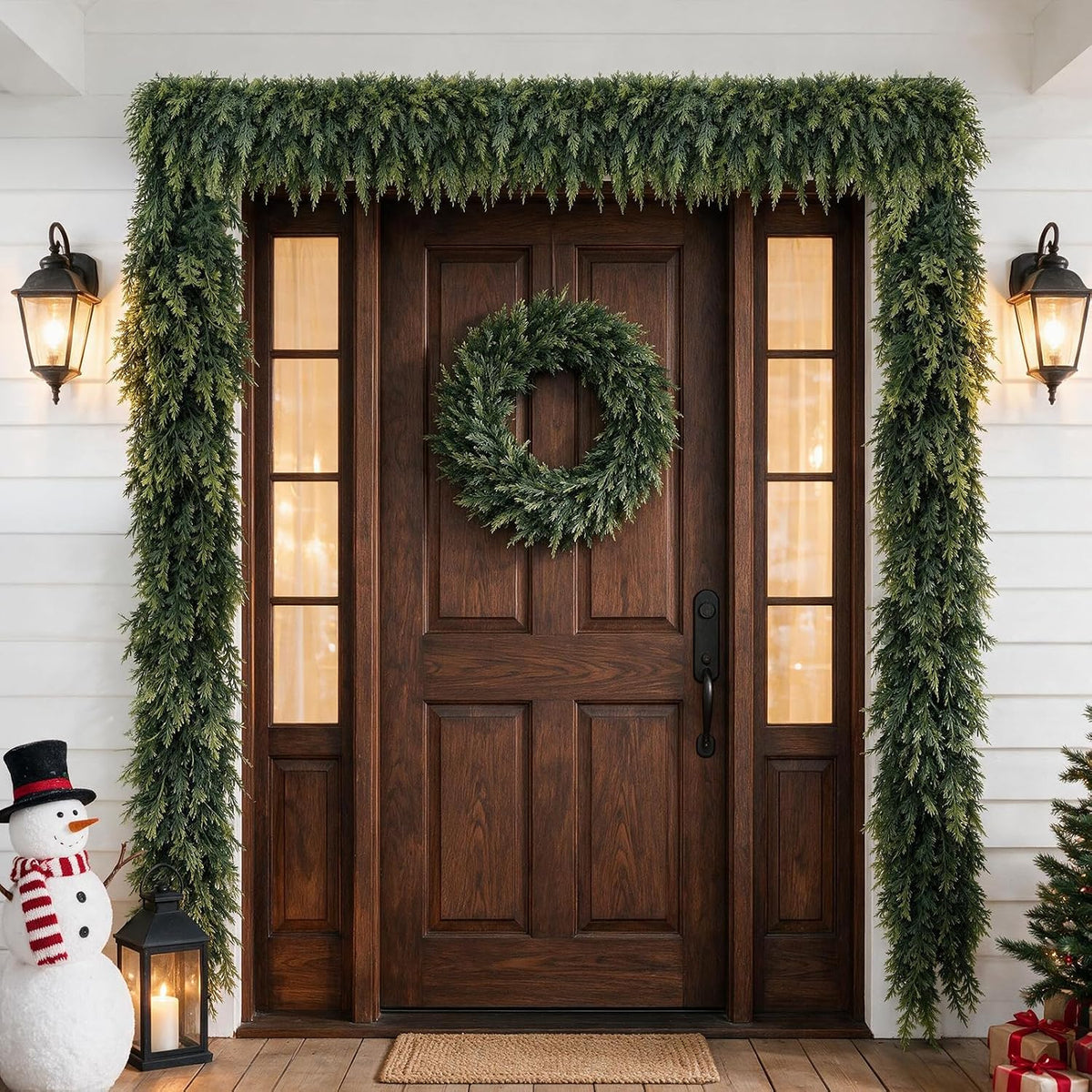 12ft christmas cedar garlands realistic, real touch winter, front angle view