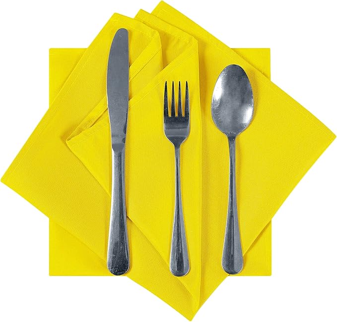 Cloth Napkins 17x17 inch Washable Polyester Dinner Napkins Soft Table Napkins for Wedding Party Dining Banquet(Yellow,12PCS)