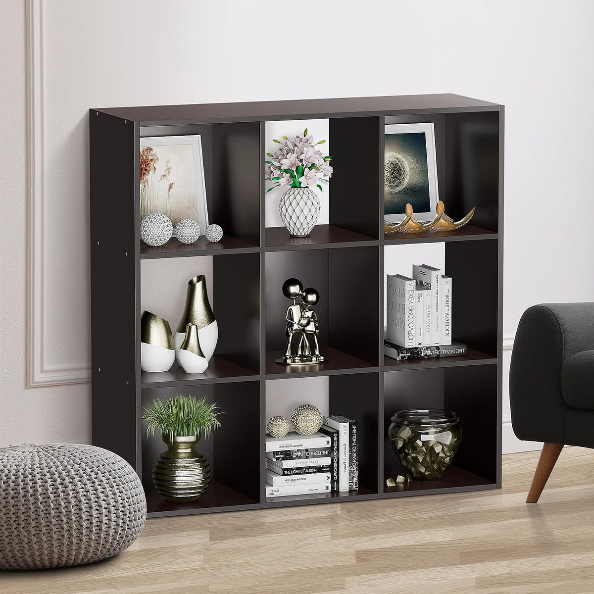 zenstyle 9 cube storage shelf organizer, wooden bookshelf on a desk or shelf