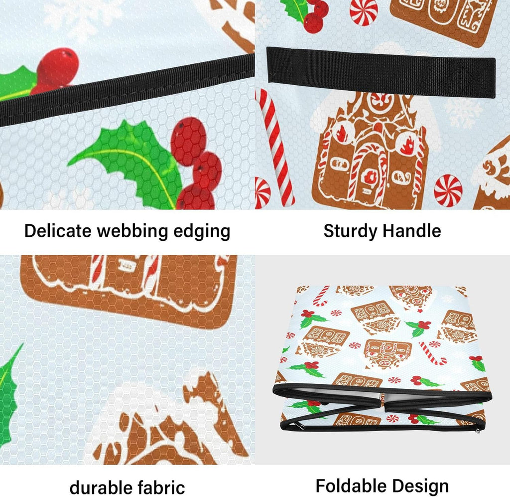 Christmas Gingerbread House Christmas Ornament Storage Box, Hold 64 Holiday Ornament 3”, Adjustable Dividers Handle Zipper Storage Container, Xmas Decoration Accessories