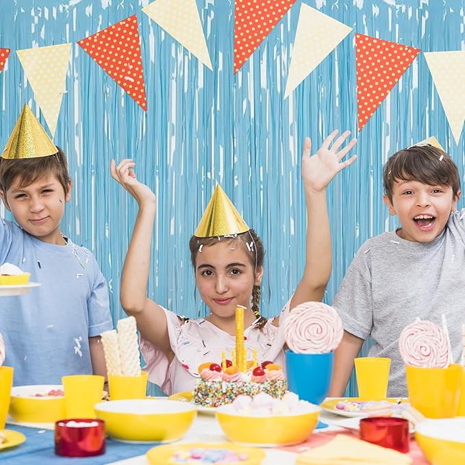 5 Pack Blue Foil Curtain Backdrop 3.2ft x 8.2ft Tinsel Foil Fringe Curtains Macaron Photo Booth Streamer Backdrop for Party Decorations Birthday Baby Shower Bachelorette Holiday Decor (Pastel Blue)
