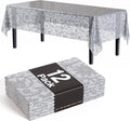 Exquisite Lace Table Cloth Rectangle Table Plastic 12-Pack Lace Tablecloth Rectangular 54" X 108" | Silver Floral Tablecloth Disposable | Wild Flower Party Decorations & Party Supplies