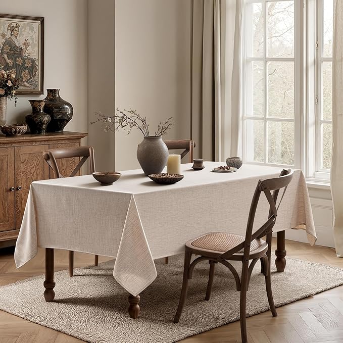 MIULEE Natural Linen Tablecloth 52x70 Inch Rectangle Table Cloth Waterproof,Stain Resistant & Wrinkle Resistant for Dining Party Wedding