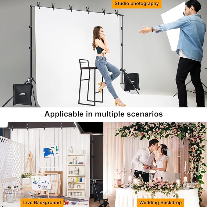 LINCO Backdrop Stand for Parties Kit 10x7 ft Adjustable Back Drop Photography Studio Photo Background Support System with Clamps, Sand Bag, Carrying Bag 4172