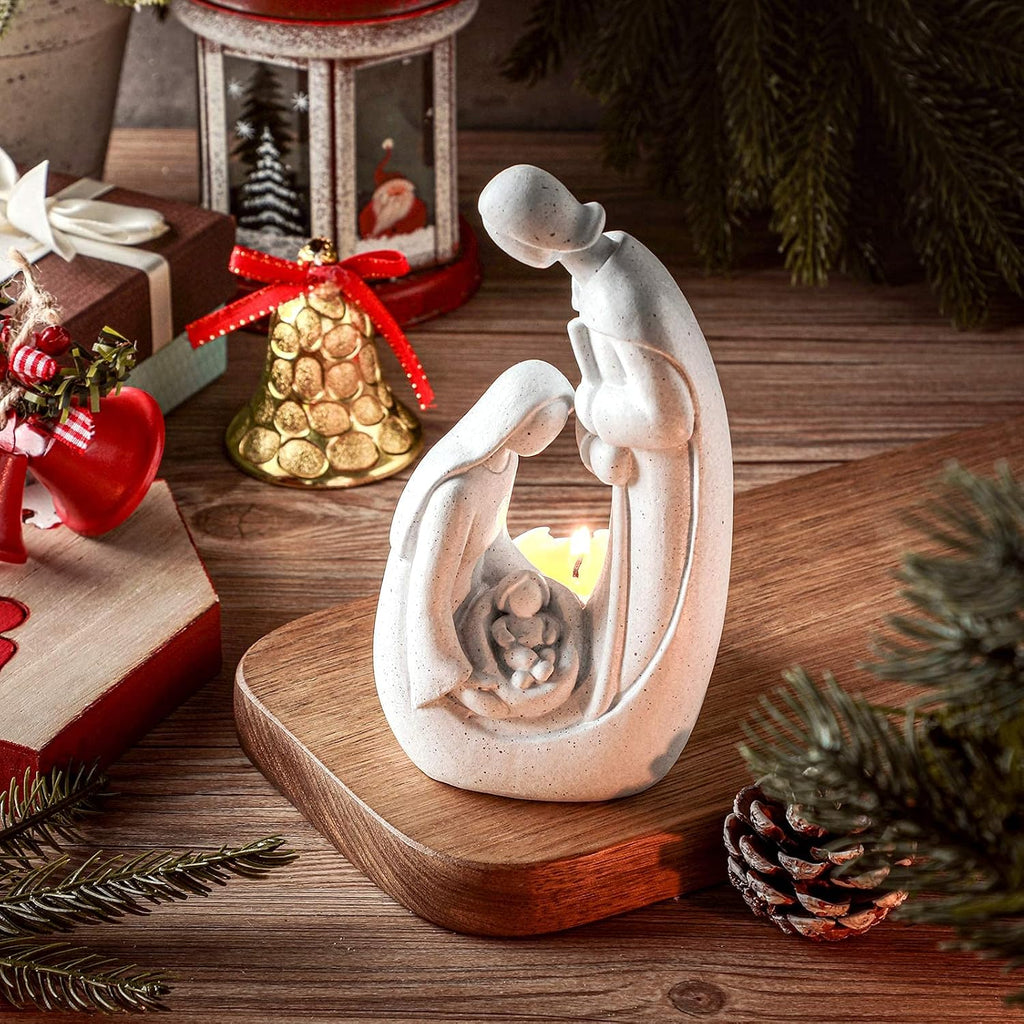Christmas Nativity Candles Holder Nativity Figurine Set Advent Candlestick Holder Centerpiece Decoration Christmas Statue Figurines Decorations Indoor for Xmas Home Decor