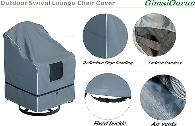Outdoor Swivel Lounge Chair Cover 4 Pack, Waterproof Heavy Duty, (29 W x 31 D x 38.5 H inches), Gray