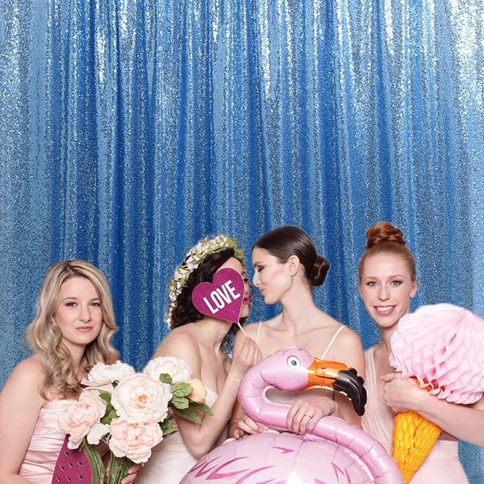Baby Blue Curtains Backrop for Wedding Parties: 10ftx10ft Sequin Photo Backdrop Drapes for Baby Shower Photography Background