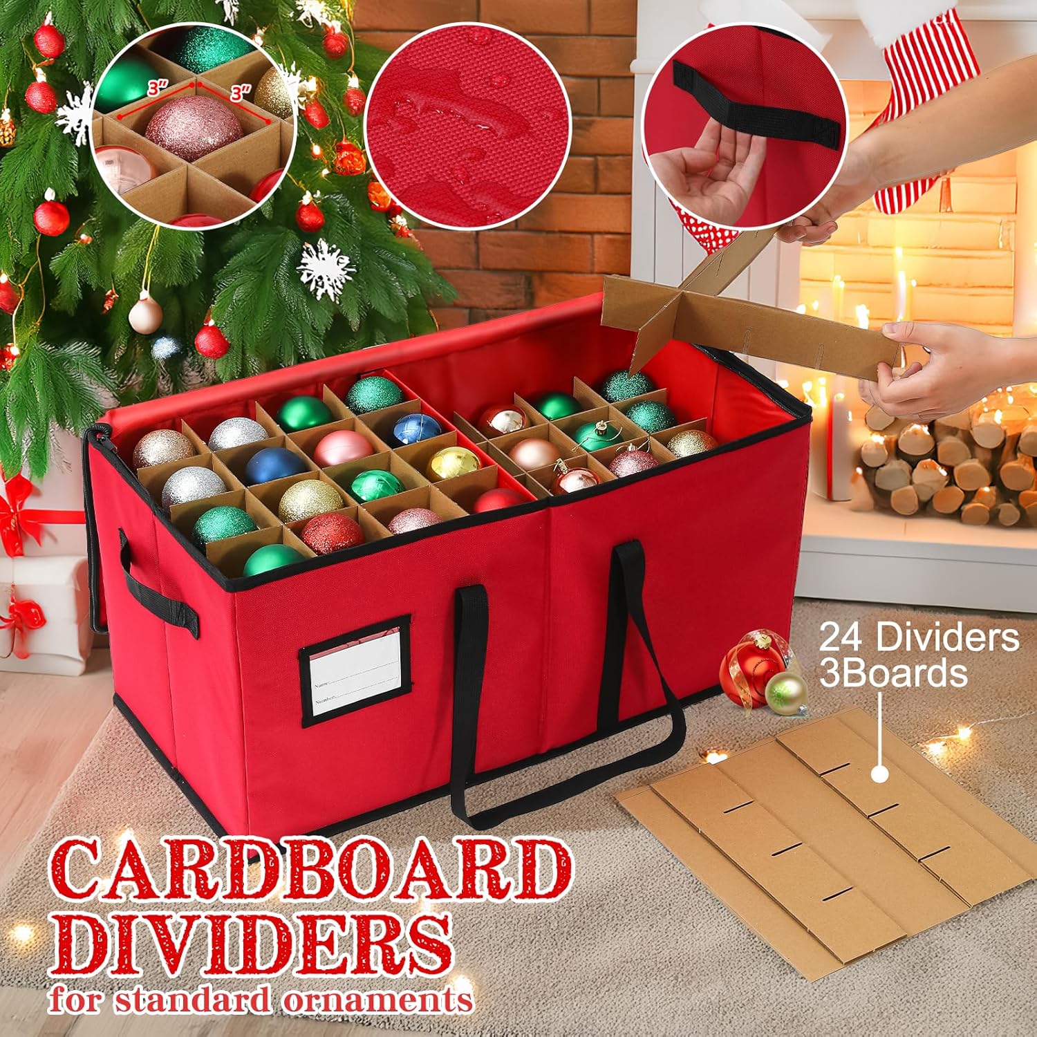 Christmas Decoration Organizer Ornament Holder Village Storage Chest Box，Tree Keepers Ornament Ball Storage，Santas Bags Storage