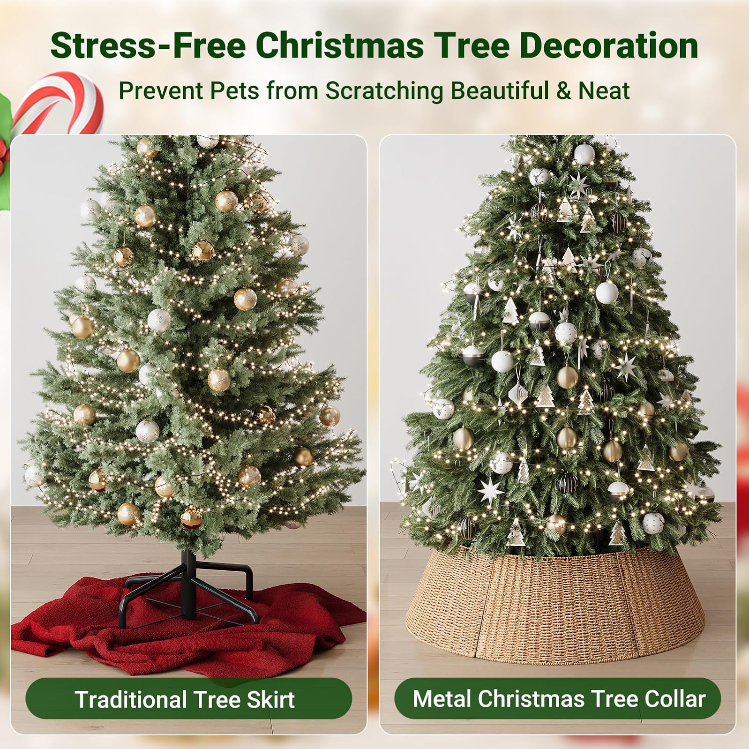 ELYKEN Christmas Tree Collar, 33 Inch Rustic Xmas Tree Basket for Artificial Trees, Paper Rope Woven Tree Skirt Ring, Tree Base Cover with Cord Cut-Out, Farmhouse Pencil Tree Collar for Home Decor