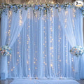 Blue Tulle Backdrop Curtains with Lights String for Parites Baby Shower 30×8ft Blue Sheer Backdrop Curtains Drapes for Bridal Shower Birthday Party Photo Shoot Background Decorations(6 Panels 5×8ft)