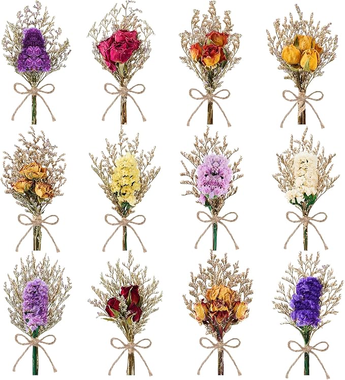 12/24 PCS Charming Dried Flowers Bouquet for Vase Various Dried Wildflowers with Stems Mini Handmade Wildflowers Natural Real Flowers Bulk Flowers Craft (Forget Me Not, 12 PCS)
