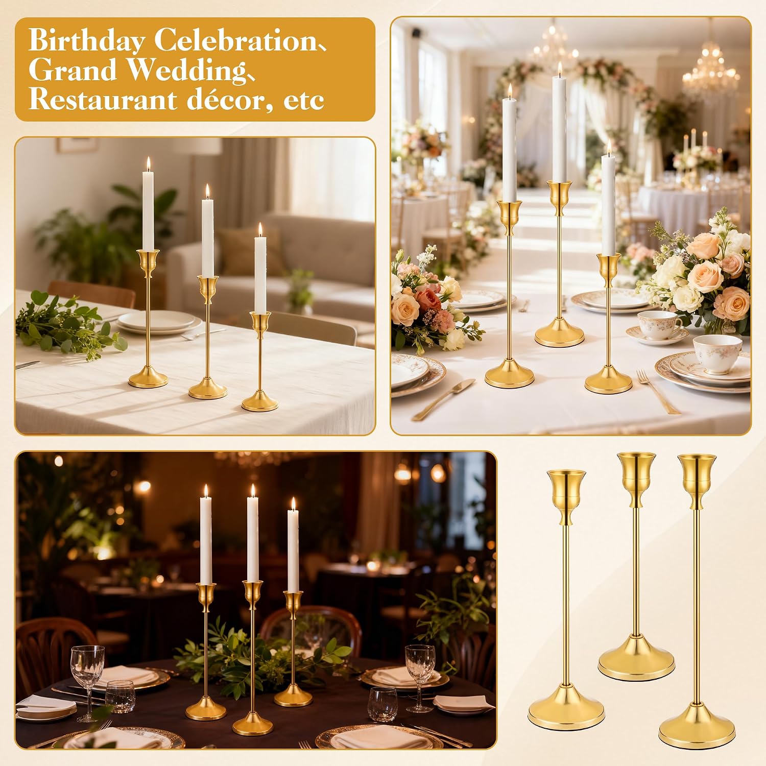 Candlestick Holders-3PCS, Taper Candle Holder for Candlesticks, Metal Taper Candle Holders Glaceful Decor Set for Wedding Centerpieces, Christmas, Birthday Party, Holiday Dinning Table Décor