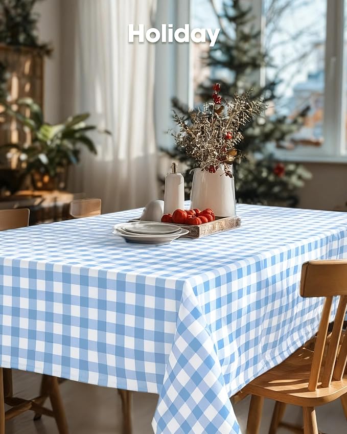 Pureegg Plastic Table Cloth Disposable 10 Pack, 54 x 108 Inch Table Cloths, Party, Picnic, Decorative Gingham Tablecloths, Rectangle, Blue and White Checkered Cover, Leakproof & Sturdy, Blue Plaid