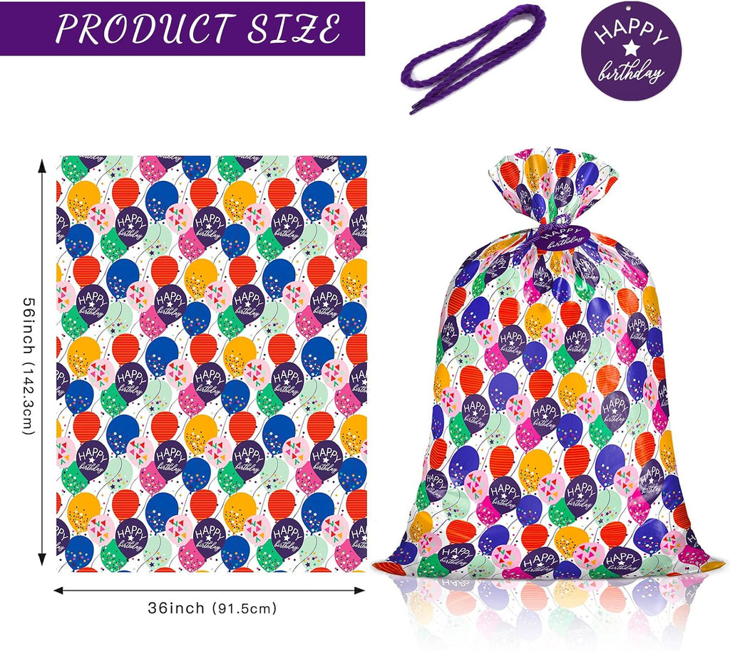 WRAPAHOLIC 56" Large Birthday Plastic Gift Bag - Colorful Balloon with Confetti Design for Kids Birthdays, Parties or Celebrating - 56" H x 36" W