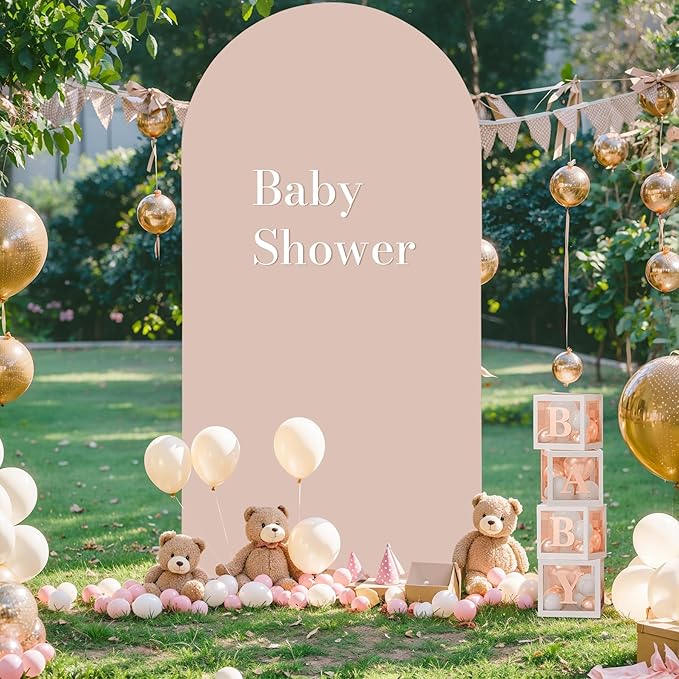 7.2FT Nude Arch Backdrop Cover - Spandex Fitted Wedding Arch Stand Covers Round Top Chiara Arch Backdrop Cover for Birthday Party Banquet Photo Background Decoration
