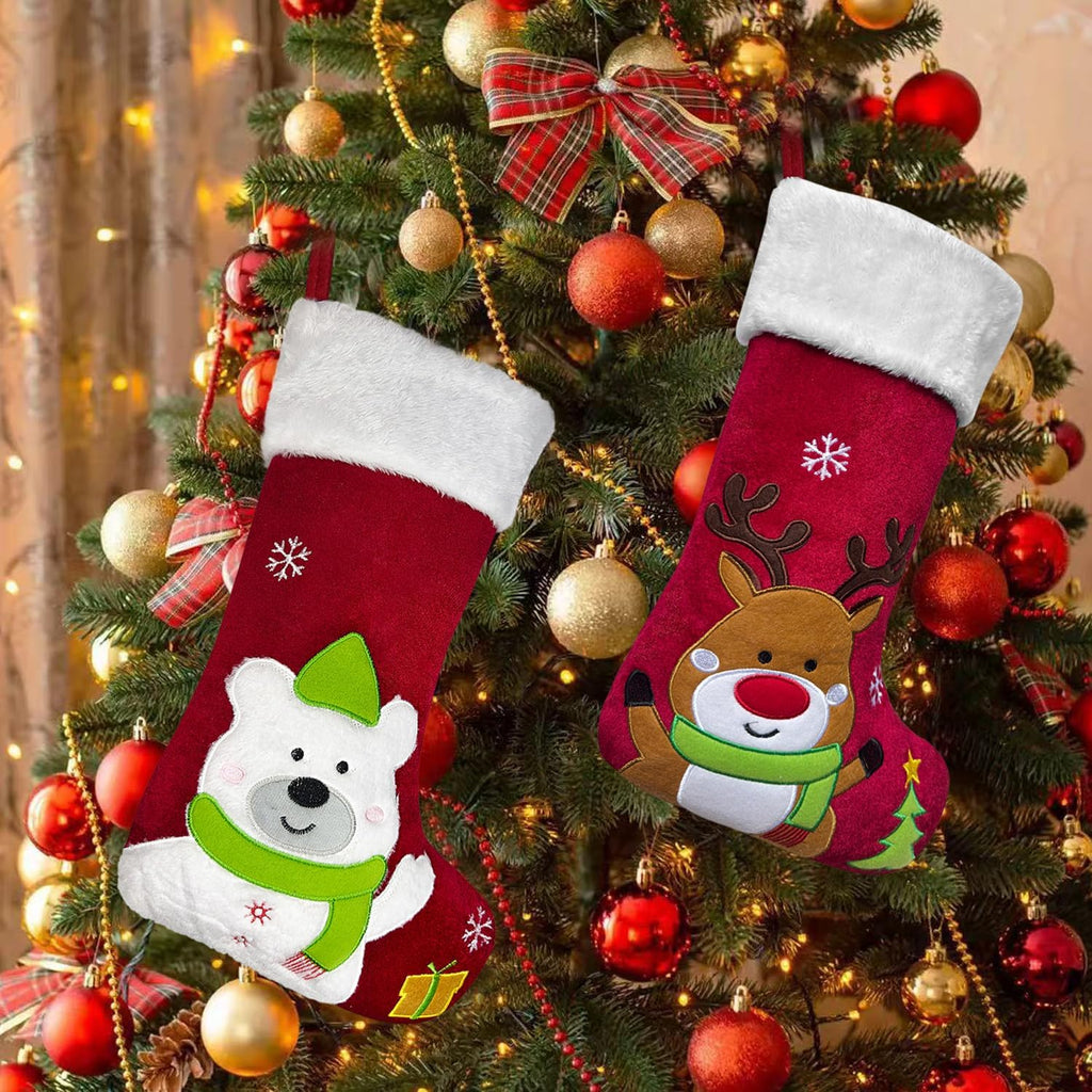 Reindeer Christmas Stockings Animal, 20" Velvet Cute 3D Deer Penguin Polar Bear Moose Xmas Stocking for Kids Girls Boys Women