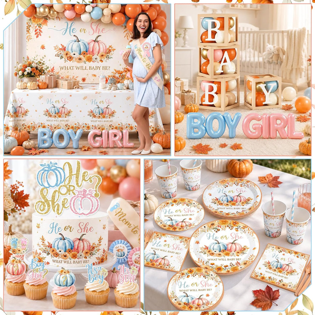 pumpkin gender reveal decorations,fall theme party he or showing dimensions
