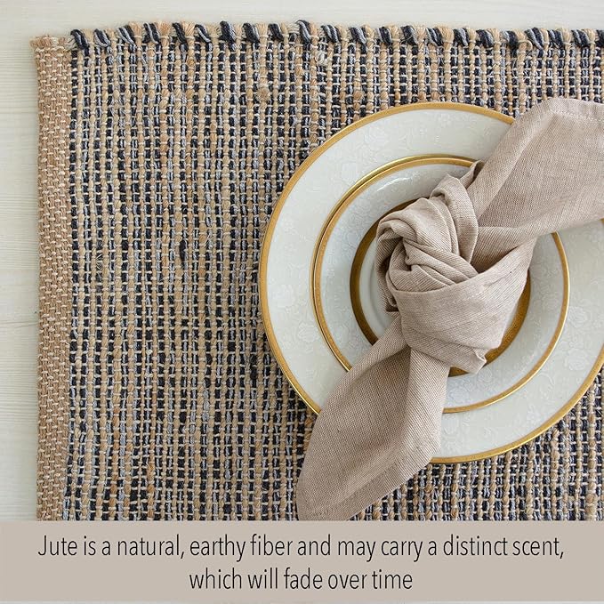 Chardin Home Natural Jute & Grey Placemats, Set of 4 – Rustic Handmade Boho Table Mats, 13x19 Inch Dining Table Placemats for Kitchen, Everyday Meals, Holidays, Farmhouse or Modern Table Décor