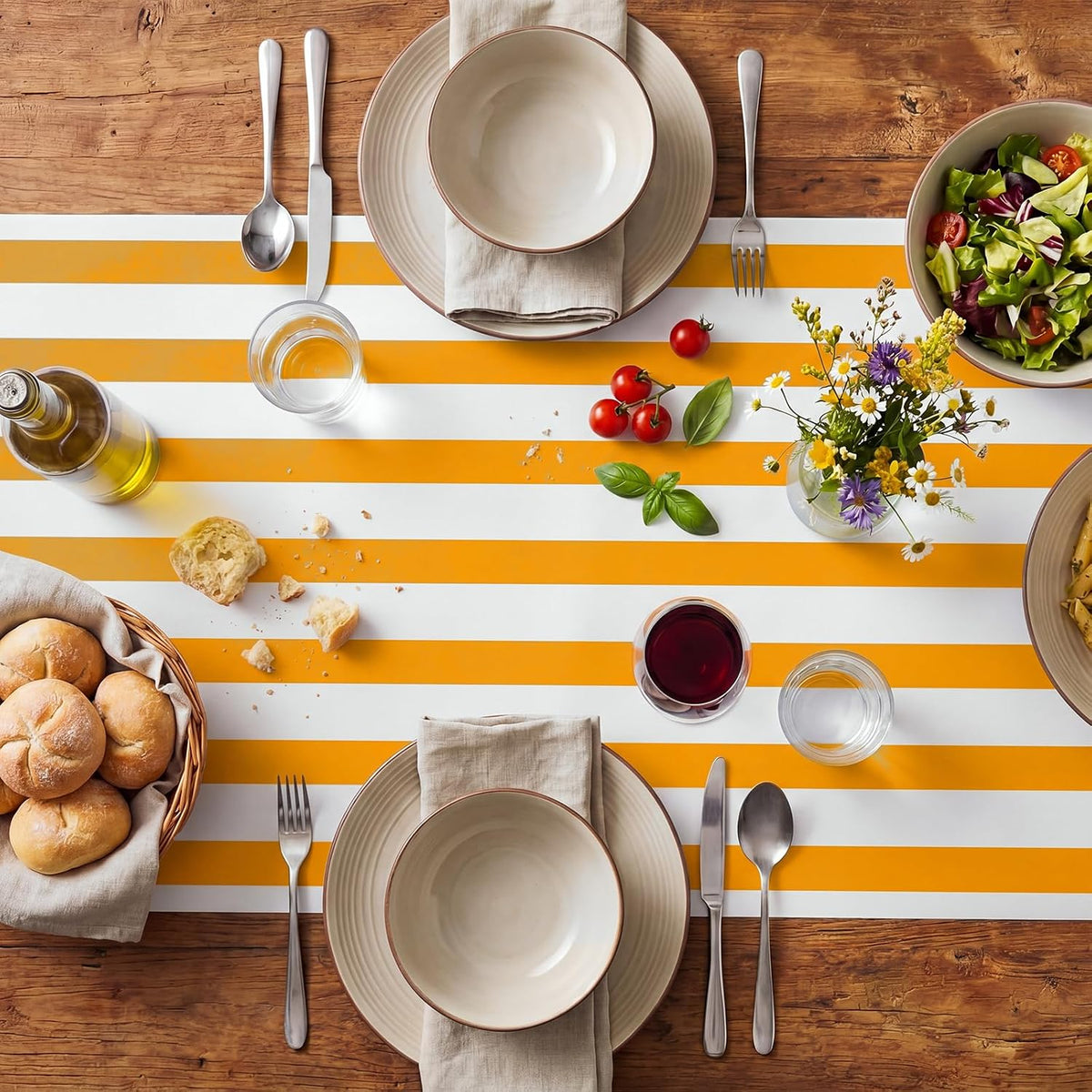 AmazingSpark Striped Table Runner Roll,Orange,50' Long X 16" Wide