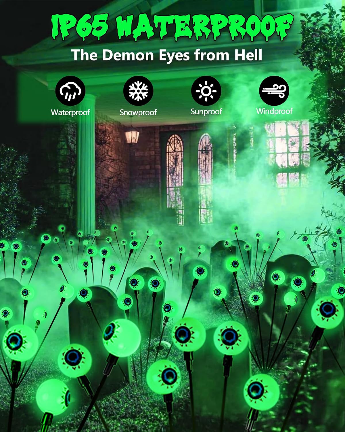 Solar Halloween Decorations Outdoor 6 Pack 36 LED Green Solar Eyeball Light