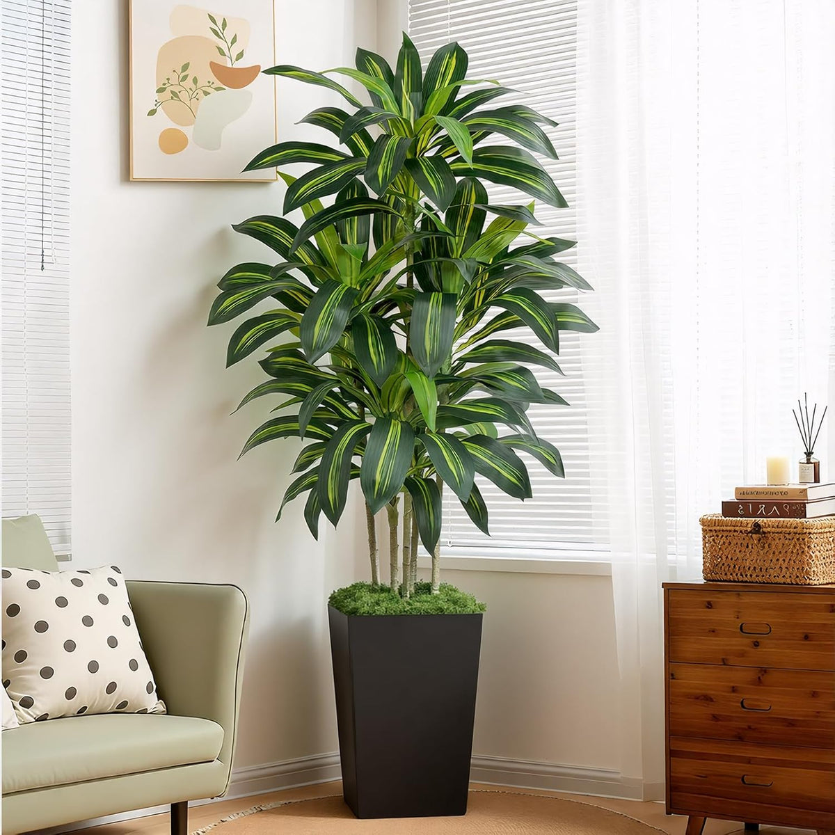 6ft artificial dracaena tree - high-density foliage fake, main product view