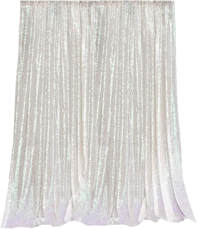 JYFLZQ White Iridescent Sequin Backdrop Curtains 2ft x 8ft 2 Panel Glitter Photo Booth Backdrops Sparkly Photography Background Drapes for Parties Wedding Bridal Showers