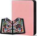 Card Binder 16 Pocket, Zipper Trading Card Binder Holds 1024 Cards, Double-sided Side Loading Card Storage Album, Ringless Card Protector, Card Collection Binder for TCG, MTG, Game Sport Card, Pink