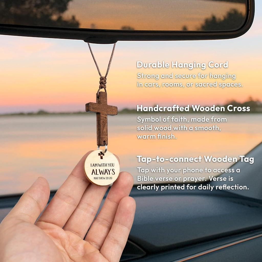 Car Accessories Christian Gifts for Women Men, Cross for Car Religious Gift | Rosary Mirror Hanging Accessories, Jesus College Care Gift, Boo Basket Stuffers For Women - Scan For Daily Bible Verse