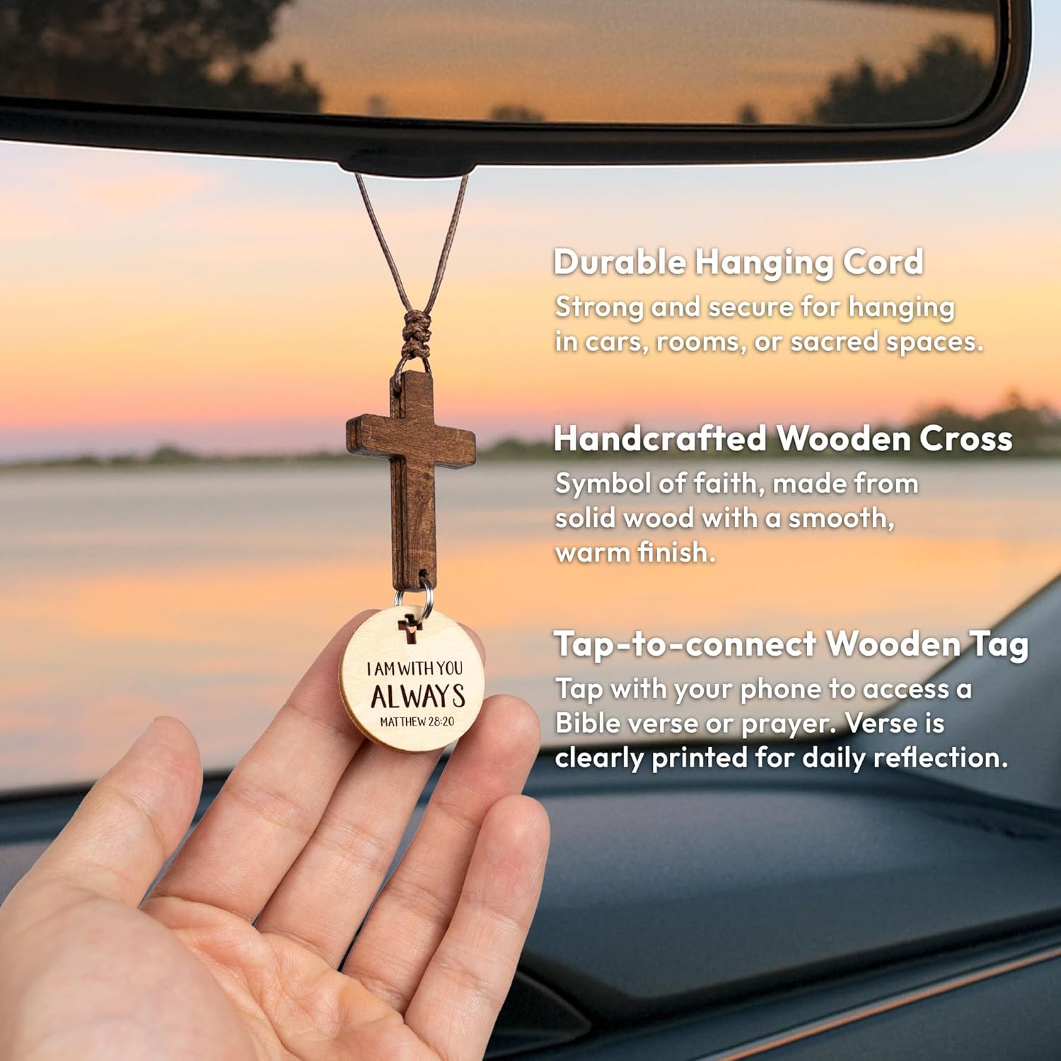 Car Accessories Christian Gifts for Women Men, Cross for Car Religious Gift | Rosary Mirror Hanging Accessories, Jesus College Care Gift, Boo Basket Stuffers For Women - Scan For Daily Bible Verse