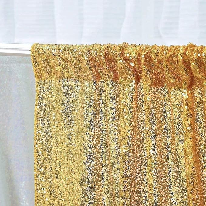Poise3EHome Gold Sequin Backdrop Curtain 2 Panels 2ft x 8ft Gold Sequin Backdrop for Party Decoration