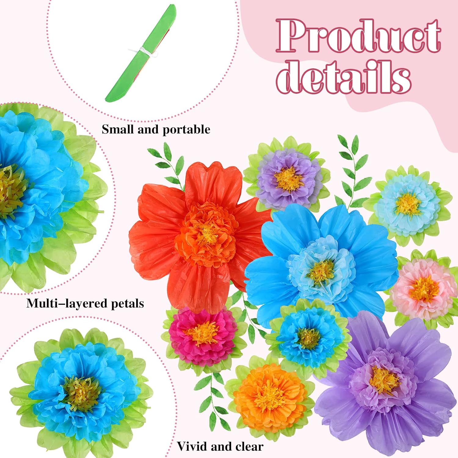 TaoBary Large Colorful Tissue Paper Flowers Giant Fiesta Paper Pom Poms Classroom Wall Decor Mexican Birthday Party Decorations Wedding Backdrop(20" and 10",Rainbow Color,12 Pcs)