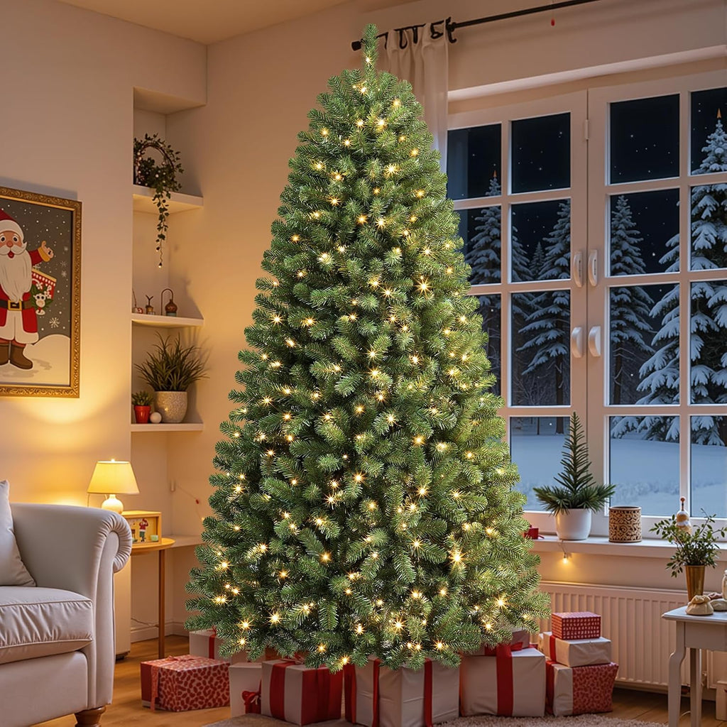 7ft artificial prelit classic christmas tree with remote on a desk or shelf