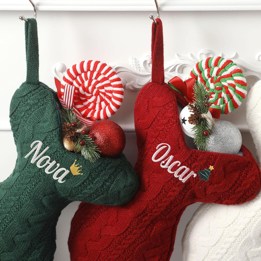 Personalized Cat Christmas Stockings, Large Custom Embroidered Name Stocking for Dog Cat, Fish Shape Xmas Stockings, Christmas Decorations Fireplace Hanging Stockings Family Holiday Stockings(1 Pack)