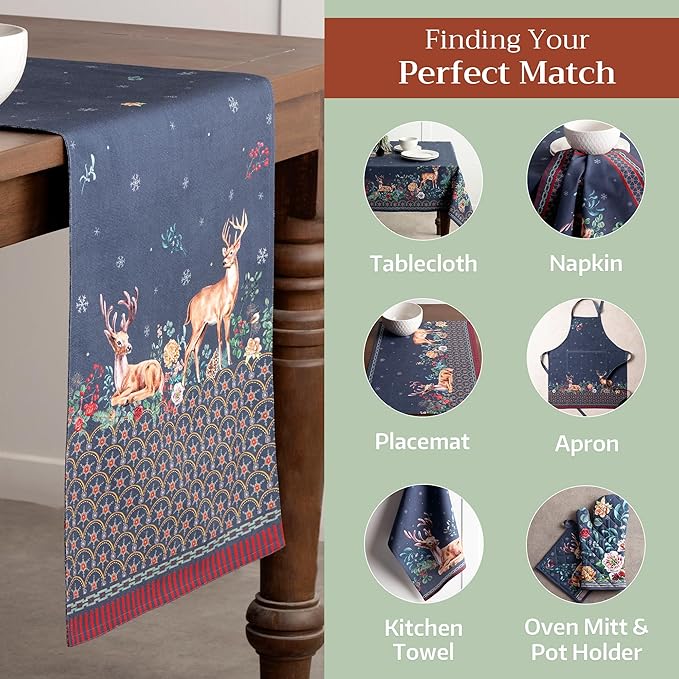 Maison d' Hermine Table Runner 100% Cotton Double Layer Table Runners 108 inches Long for Thanksgiving Christmas Decorations Home Kitchen Dining Party Wedding (Christmas Joy, 14.5" x 108")