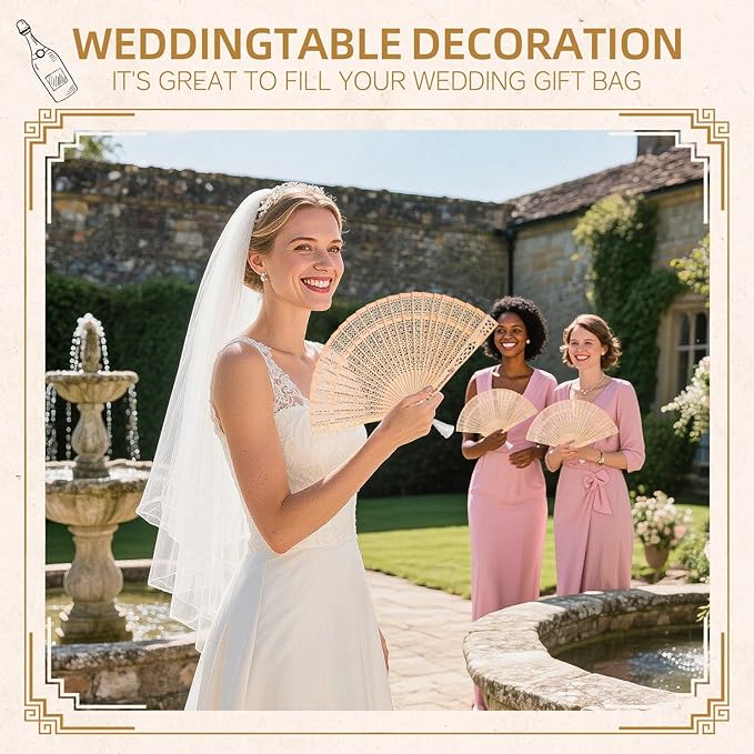 50pcs Personalized Wedding Fans for Guests - Custom Wooden Hand Fans with Names/Dates - Bulk Wedding Favors for Bridal Shower, Baby Shower & Parties (Wood, 50pcs)
