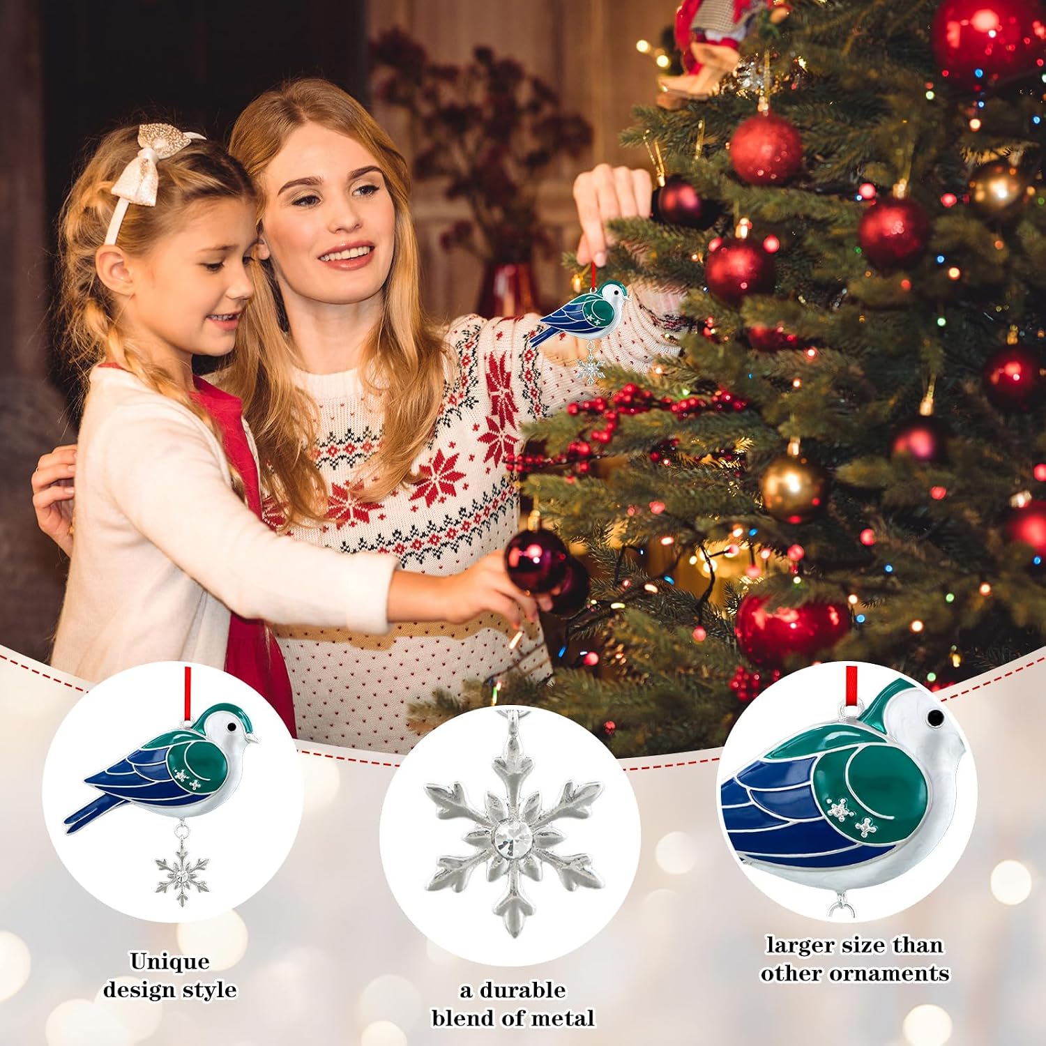 WhatSign Blue Bird Christmas Ornament - Metal Bird with Snowflake Hanging Decoration for Christmas Tree Party Animal Lovers Gifts for Women