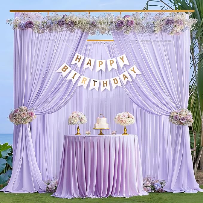 10ft x 10ft Lilac Backdrop Curtains, Wrinkle-Free Sheer Chiffon Fabric Photo Backdrop Drapes for Wedding Arch Party Ceremony Stage Photography Decorations