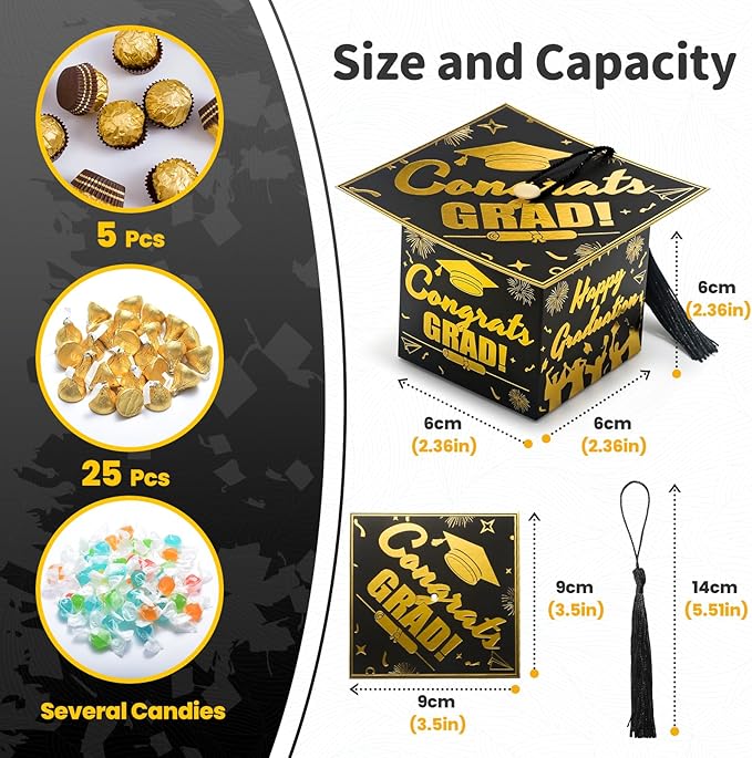 COTOPHER 36 Pack Mini Graduation Cap Gift Boxes, Class of 2025 Graduation Candy Boxes with Tassel, Small Treat Chocolate Box Centerpieces for Tables Party Decorations Graduate Favors Supplies