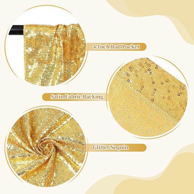 SquarePie Sequin Backdrop Curtain Less See Through Background for Wedding Party 6FT x 6FT Gold