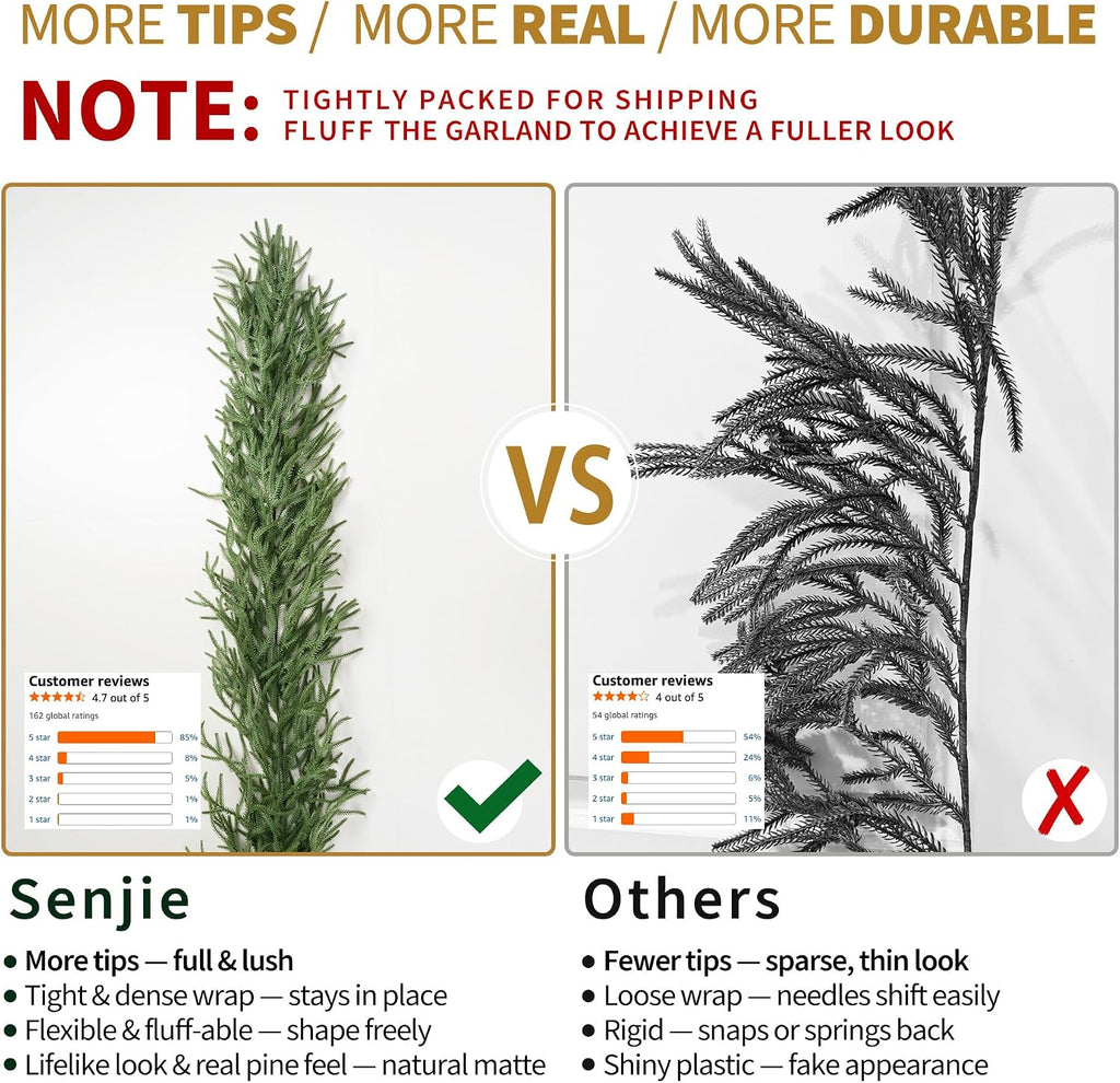 9ft christmas norfolk pine garland real touch for, close-up detail