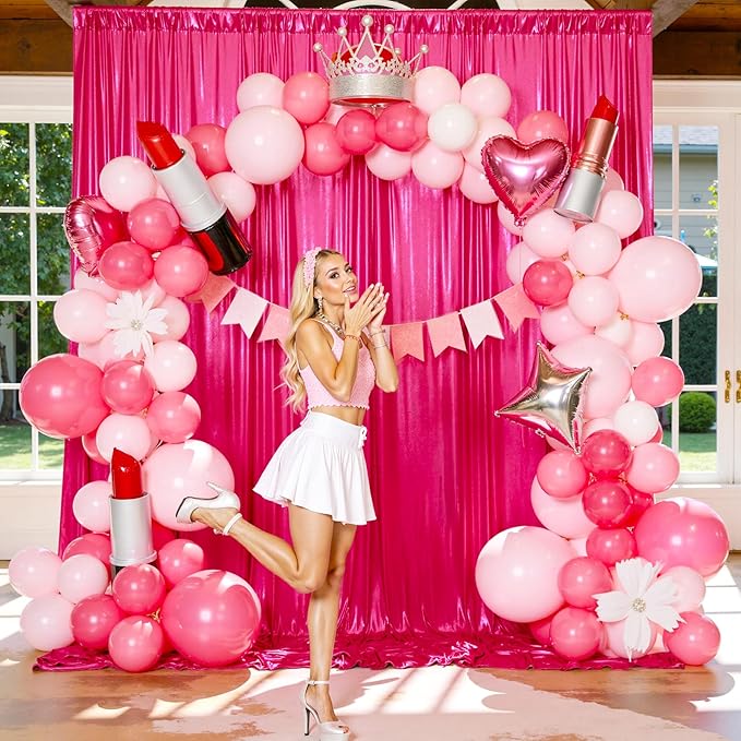 10x10FT Glitter Hot Pink Backdrop Curtain for Parties, Wrinkle Free Thick Fuchsia Sequin Backdrop, 2 Panels 5x10FT Shimmer Photo Back Drop Drapes for Barbie Party Wedding Photography Background