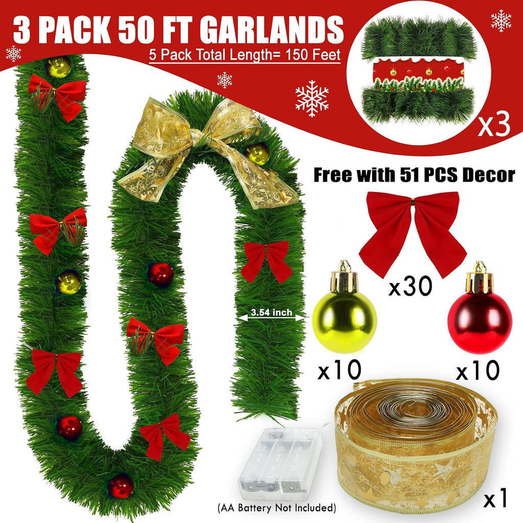 gardennow 3 pack 150ft christmas garland for holiday shown in use